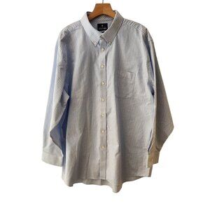Stafford Travel Wrinkle Free Oxford Shirt Blue White Striped Mens 18/34-35 NEW